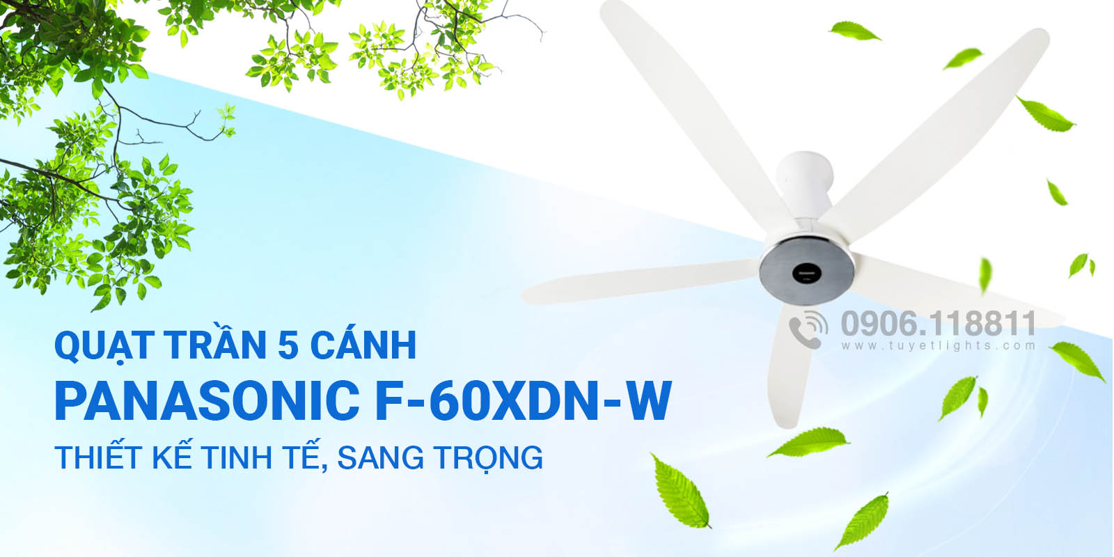 Quạt Trần 5 Cánh Panasonic F-60XDN Có Điều Khiển - 9 Cấp Độ Gió, Sang Trọng